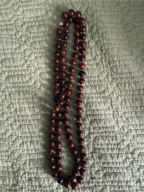 VINTAGE 50” LONG STRAND BOHO GLASSY DARK BROWN SUBSTANTIAL BEADED NECKLACE